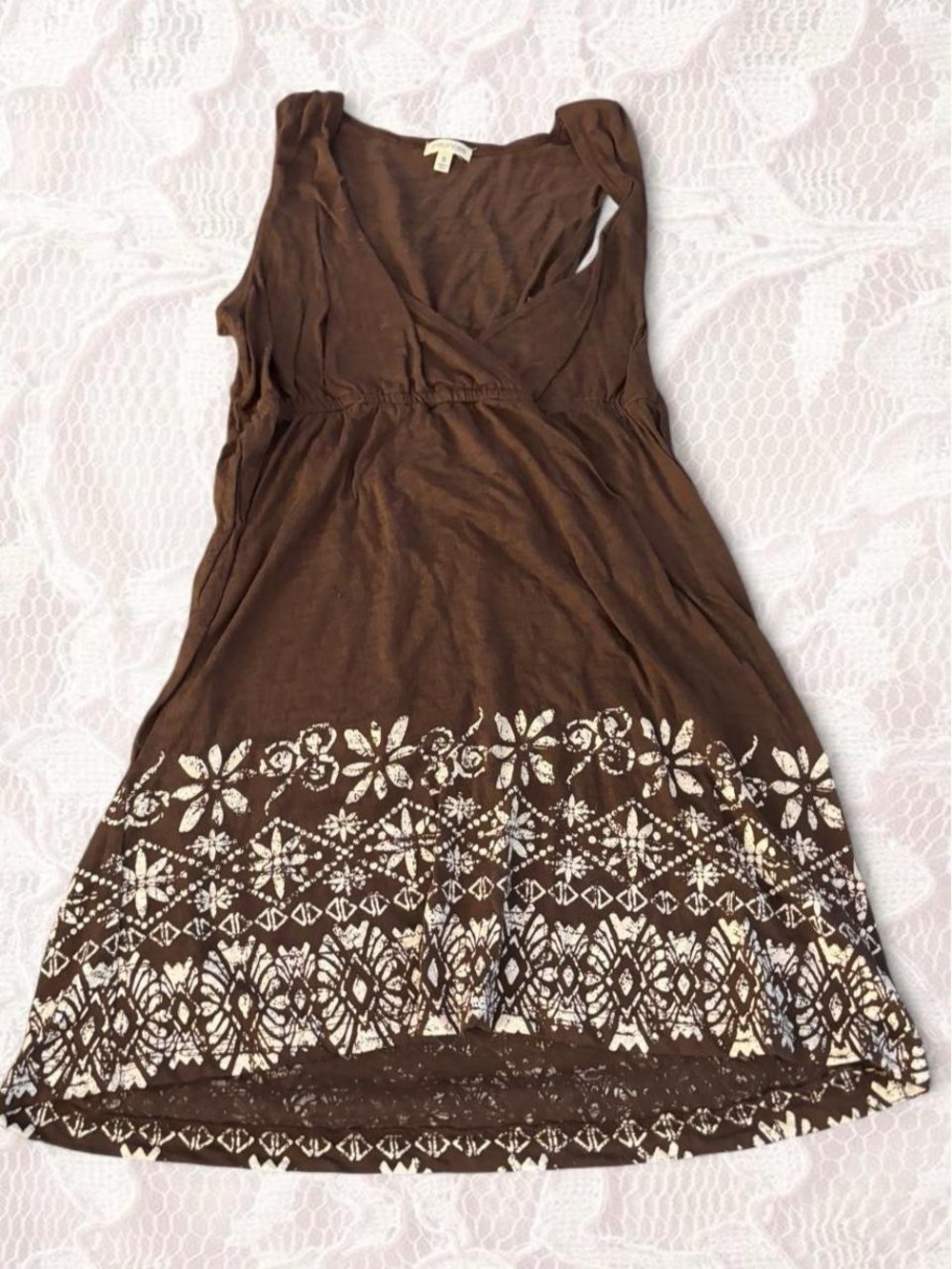 Maurices Brown Sleeveless Floral Border Tank Dress